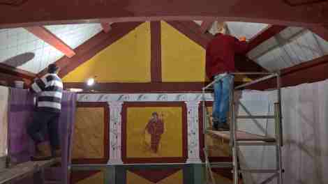red ochre on timbers and walls